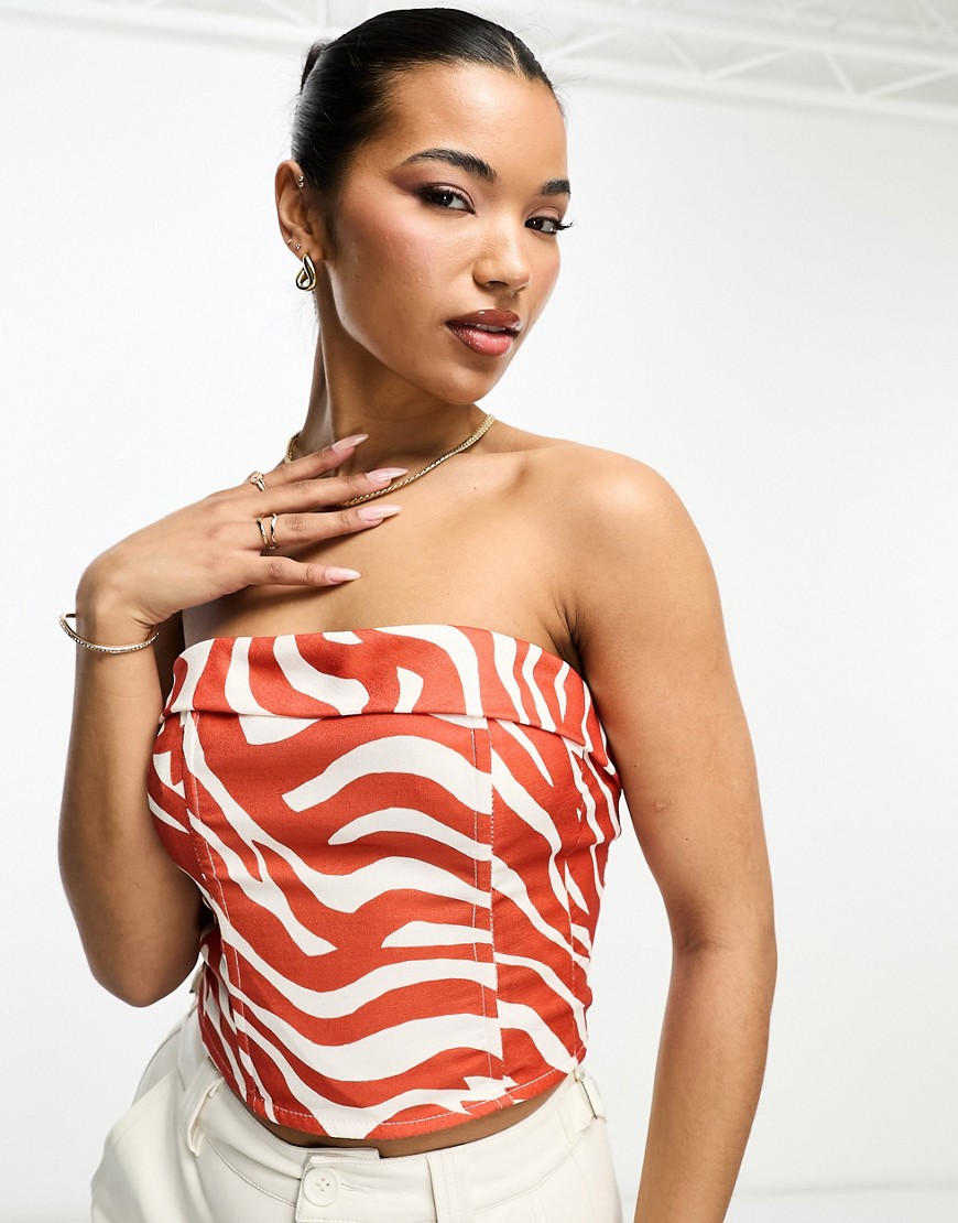 Public Desire bandeau fold over corset top in orange zebra print-Multi