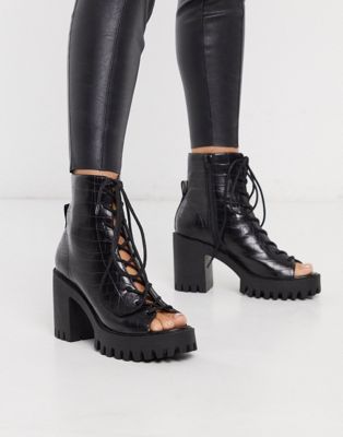 lace up peep toe boots