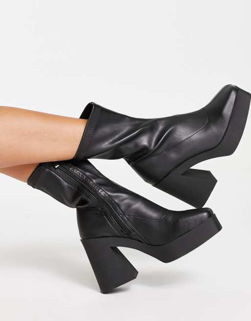 Public Desire Be mine high heeled sock boots in black stretch pu  , 4 of 4