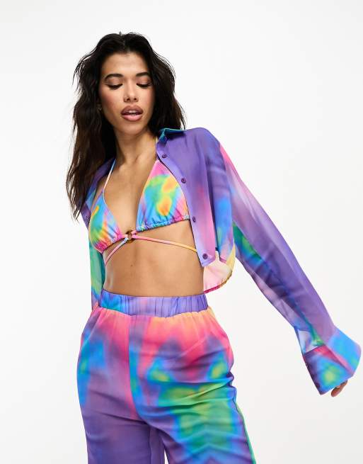 Public Desire beach festival psychedelic print long sleeve shirt in multi - part of a set