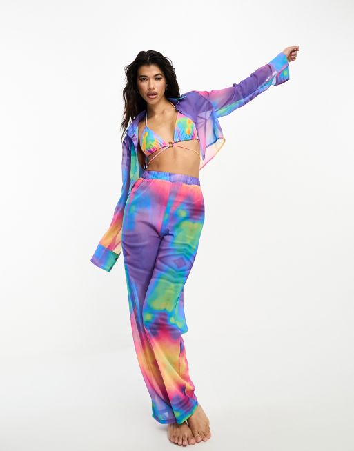 Fila Sport Running Leggings Multicolor Tie Dye psychedelic colors Womens Med