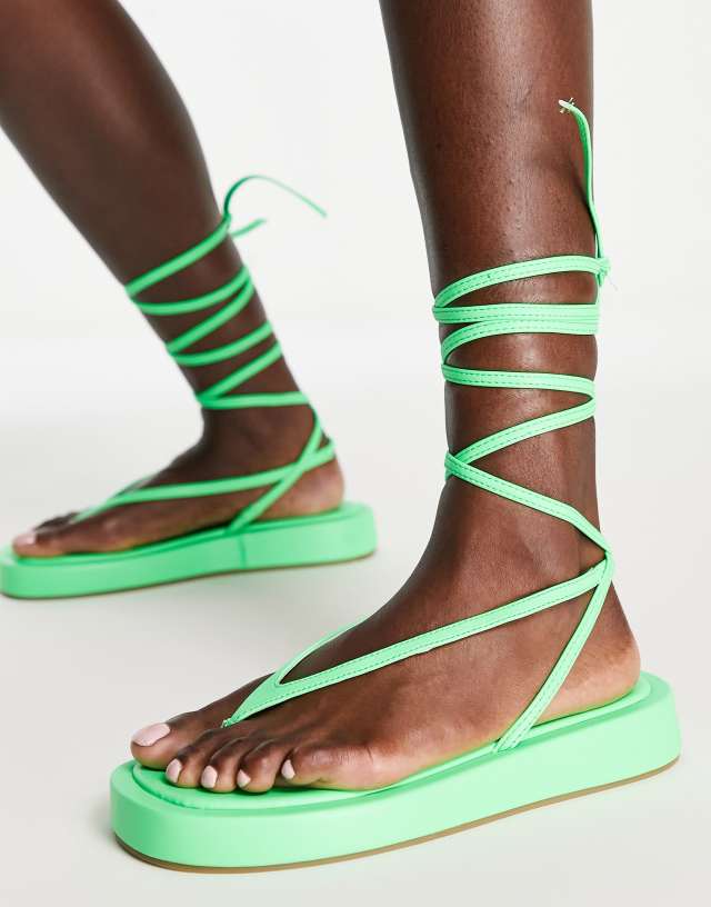 Public Desire Beachbabe flatform sandals in neon green