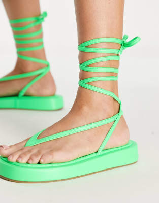 Public Desire Beachbabe Flatform Sandals In Neon Green