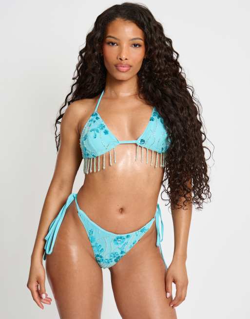 Public Desire Beaded embelished bikini set in blue, 2 of 4