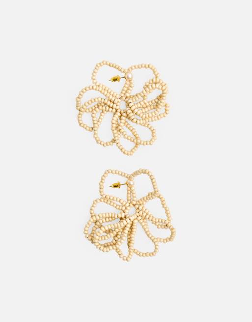 Public Desire Beaded flower earrings in beige, 2 of 3
