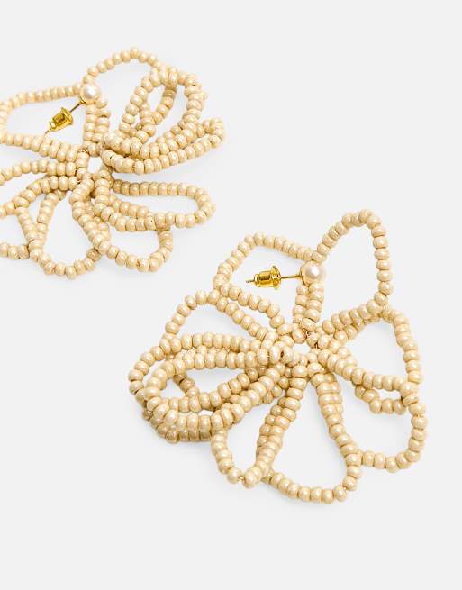 Public Desire Beaded flower earrings in beige, 3 of 3