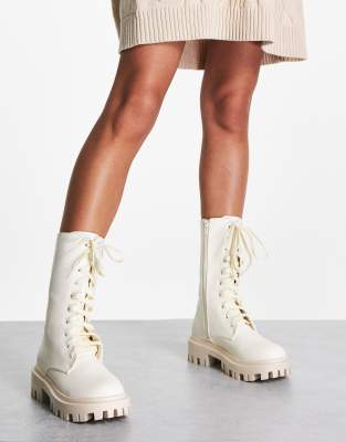 Public Desire Beau Lace Up Ankle Boots In Ecru-white