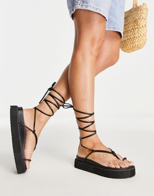 Public Desire Bebe flatform sandals with ankle tie in black