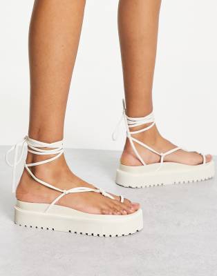 white tie up flatforms