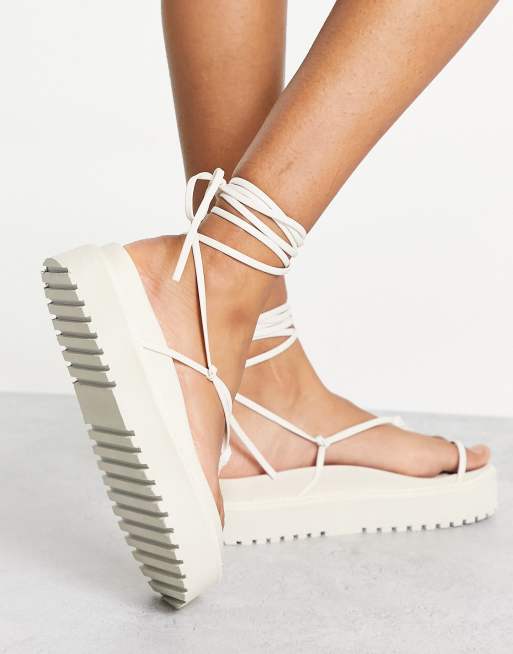 White lace hot sale up flatforms