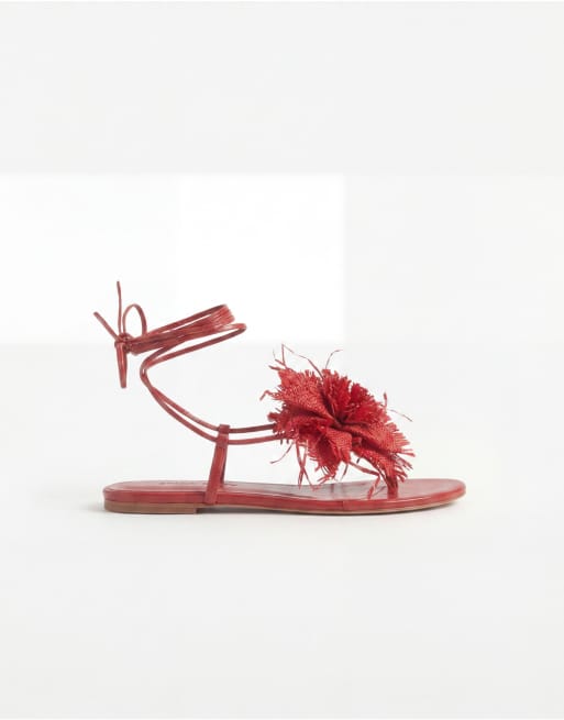 Public Desire - Becca - Sandali bassi in rafia rossi a fiore, 8 di 8