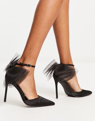 Public Desire Belle Pointed Shoes With Tulle Bow In Black