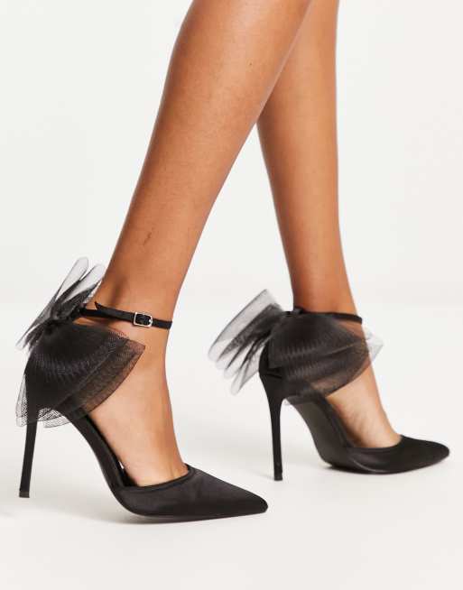 Public Desire Belle pointed shoes with tulle bow in black