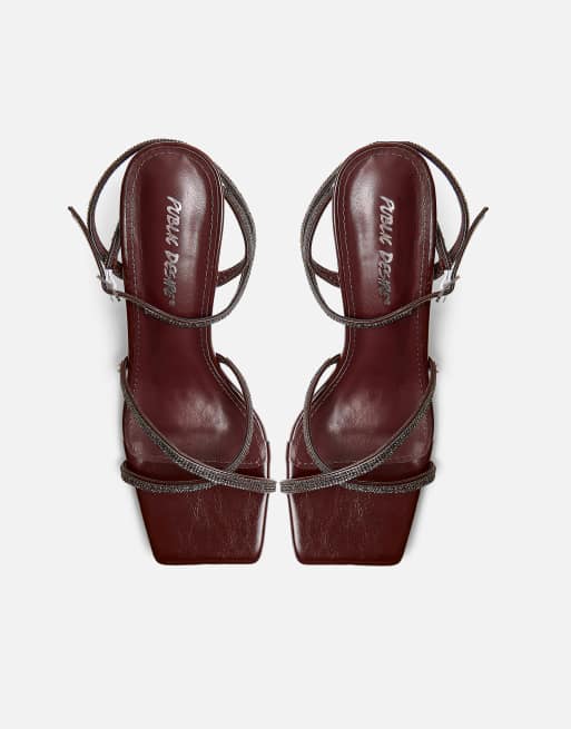 Public Desire Belsa diamante strappy high heel in burgundy, 2 of 3