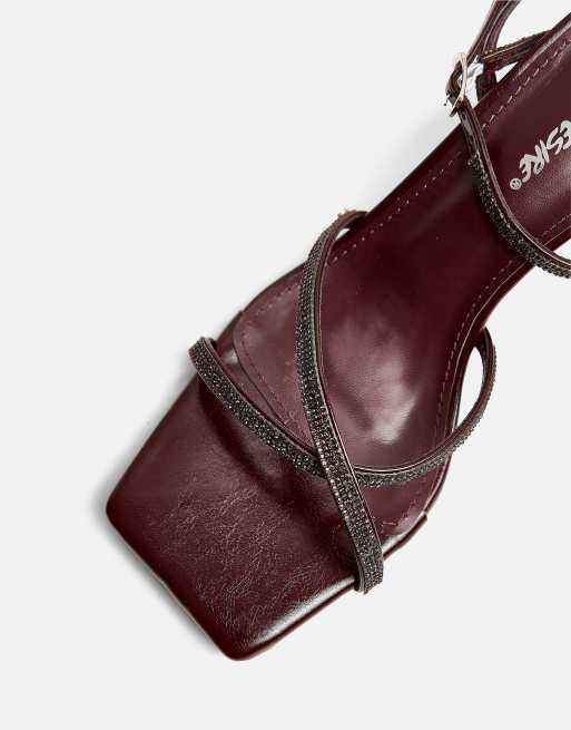 Public Desire Belsa diamante strappy high heel in burgundy, 3 of 3