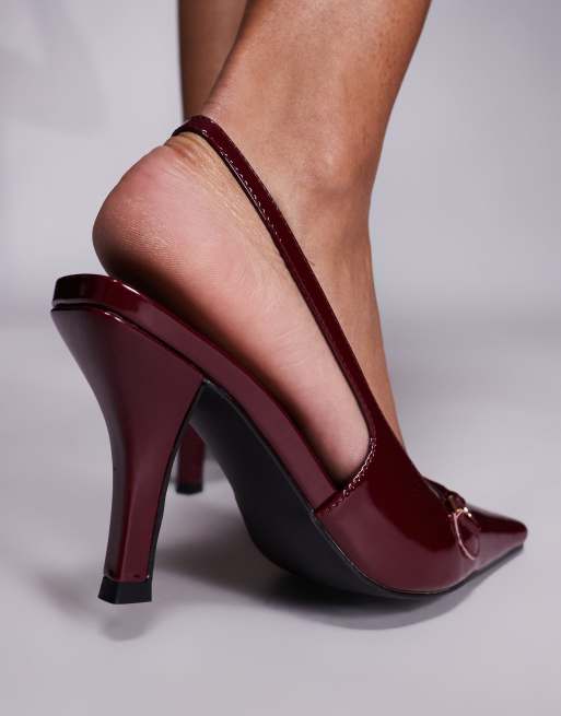 Public Desire Bessie sling back chiselled toe heels in burgundy