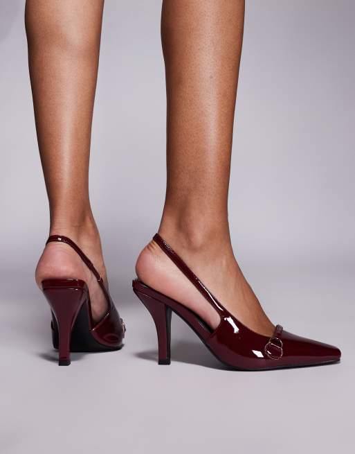 Public Desire Bessie sling back chiselled toe heels in burgundy