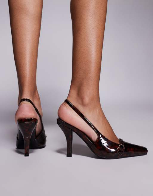 Public Desire Bessie sling back chiselled toe heels in tortoise print, 3 of 4
