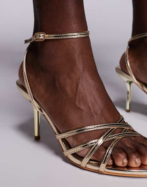 Public Desire - Bethany - Guldfarvede sandaler med hæl og smalle remme, 2 af 4