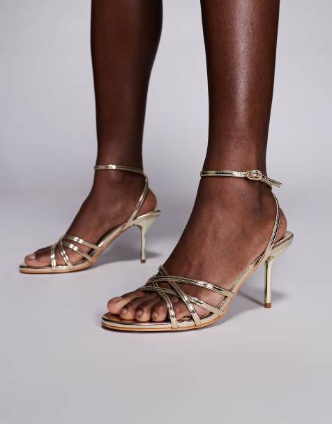 Public Desire Bethany strappy heeled sandals in gold - view 1