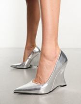 Topshop Emilia two part heeled shoe in silver | ASOS