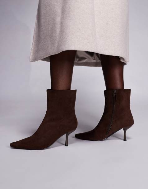 Public Desire Beverly pointed toe heeled ankle boots in brown - view 1