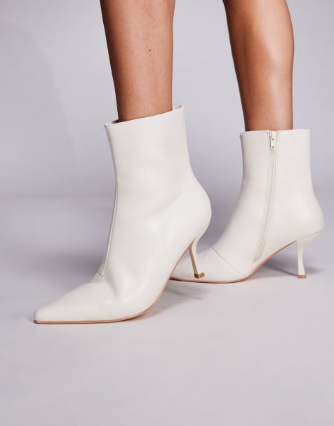 Public Desire Beverly pointed toe heeled ankle boots in white - view 1