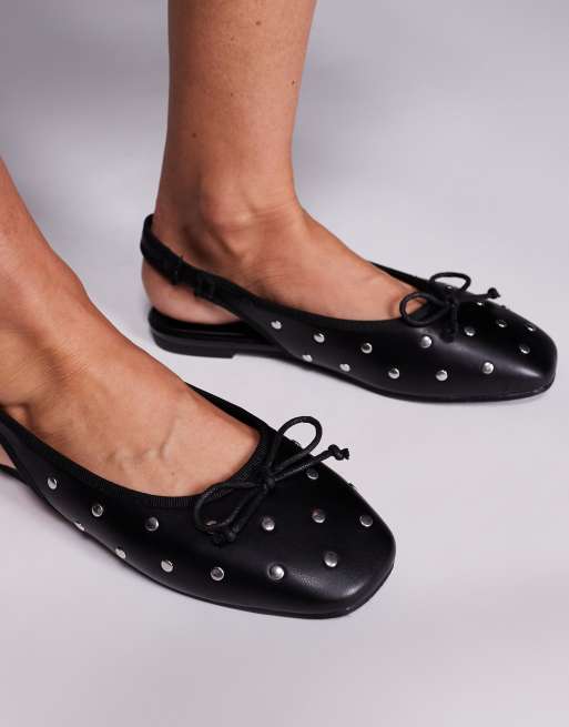 Public Desire - Bia - Slingback ballerina's met platte studs in zwart, 2 van 4
