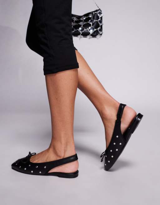 Public Desire - Bia - Slingback ballerina's met platte studs in zwart, 3 van 4