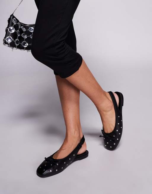 Public Desire - Bia - Slingback ballerina's met platte studs in zwart, 4 van 4