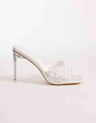 Public Desire Blanca Heeled Sandal Mules With Stones In White