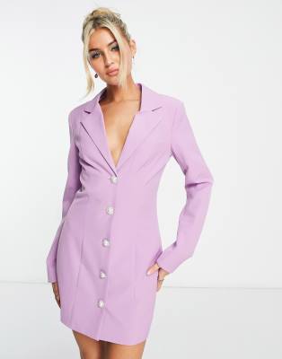 blazer dress with pearl buttons in lilac-Purple