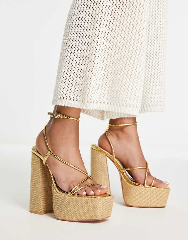 Public Desire - blissful raffia strappy platforms in gold