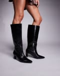 [Public Desire] Public Desire Boomer heeled knee boots in black crinkle 38 Black crinkle