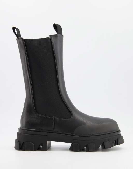 public desire intention chunky calf boot with pouch in black