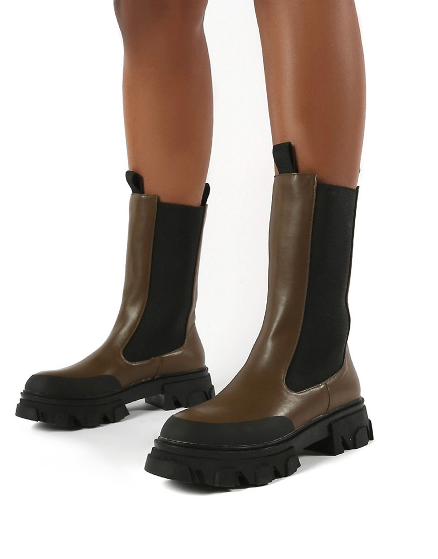 Public Desire – Boston – Khakifärgade grova boots i dra på-modell-Blå