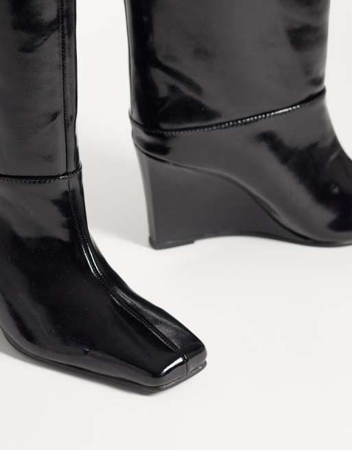 Public Desire - Botas de cuña Helena con puntera cuadrada en negro, 4 de 4
