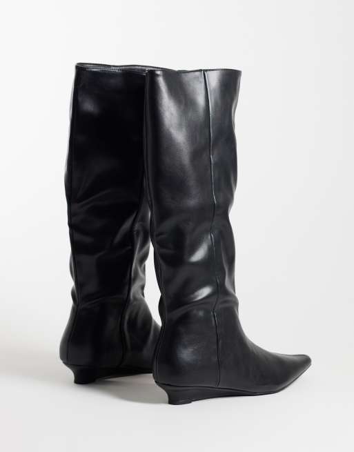 Public Desire botas hasta la rodilla de cuña baja en negro, 4 de 4