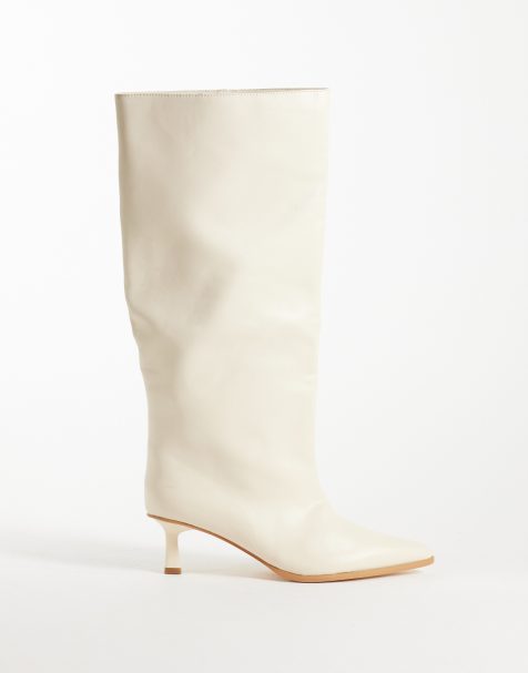 Public Desire - botas hasta la rodilla Lola con tacón bajo en PU crema - view 1