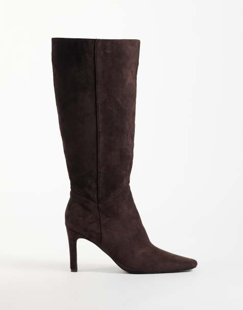 Public Desire - Botas por la rodilla con tacón Pose en antelina chocolate - view 1