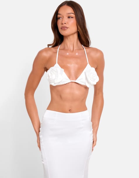 Public Desire Bridal Bralet top with floral corsage in ivory