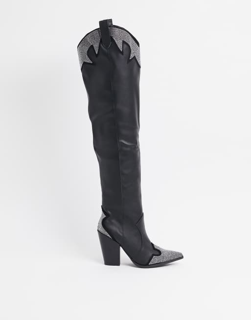 Public Desire Brandy western embellished over the knee boots in black ...