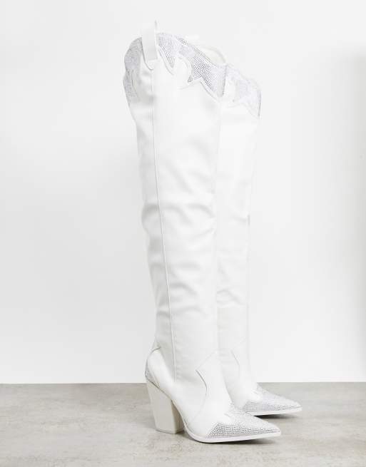 White over the 2025 knee cowboy boots