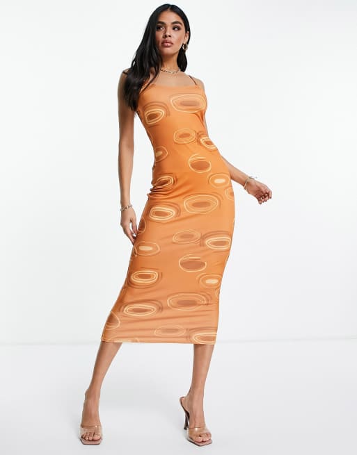 Public Desire – Brązowa wzorzysta sukienka bodycon w stylu lat 70.