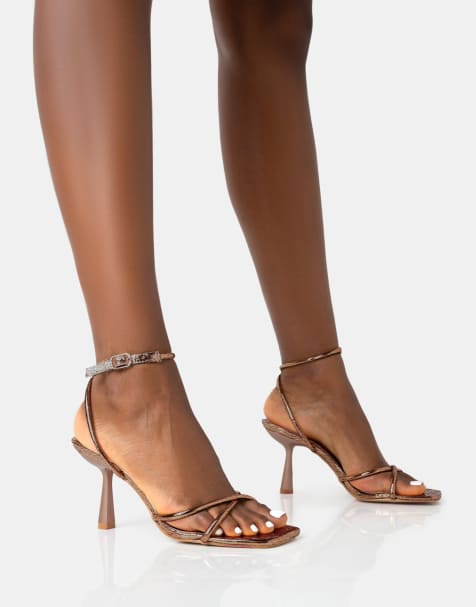 Public Desire Bree pu barely there square toe mid stiletto heels in bronze - view 1