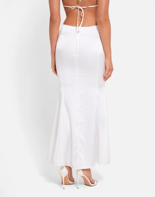 Public Desire Bridal Contour fishtail maxi skirt in ivory, 3 of 4