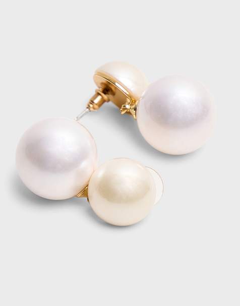 Public Desire Bridal Double pearl drop stud earrings in ivory - view 1