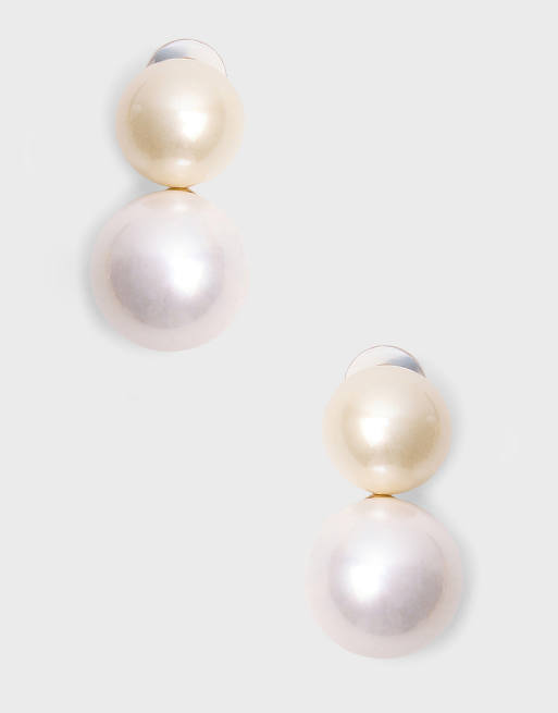 Public Desire Bridal Double pearl drop stud earrings in ivory, 3 of 4