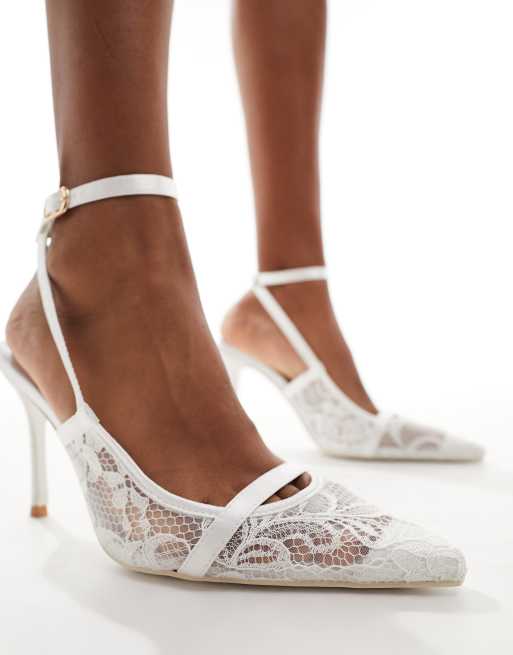 White lace kitten store heels