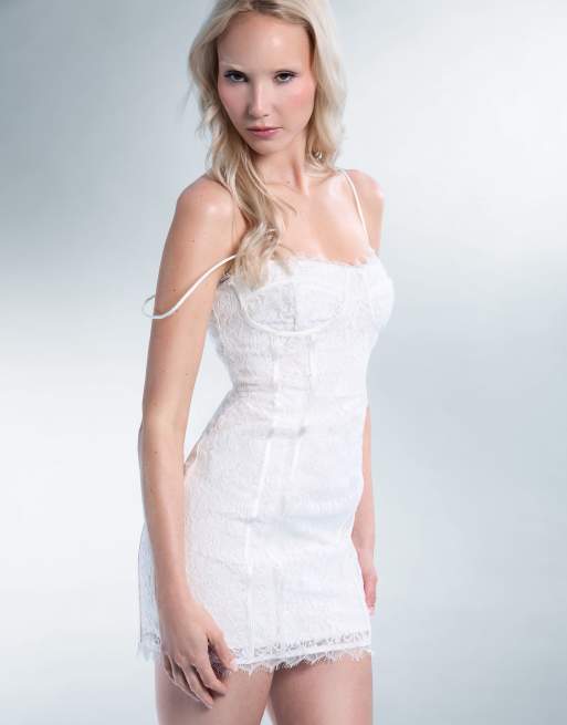 Public Desire Bridal Lace corset detail mini dress in ivory, 2 of 4